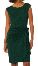 Amazon Essentials Women's Cap Sleeve Boat-Neck Faux Wrap Dress Green Medium