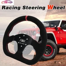 Black 325mm/13”Aluminum Suede Red Stitch Flat Bottom D-Shape Steering Wheel