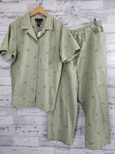 Denim & Co Short Sleeve Shirt and Pants Set Cotton Embroidered Womens Xlarge