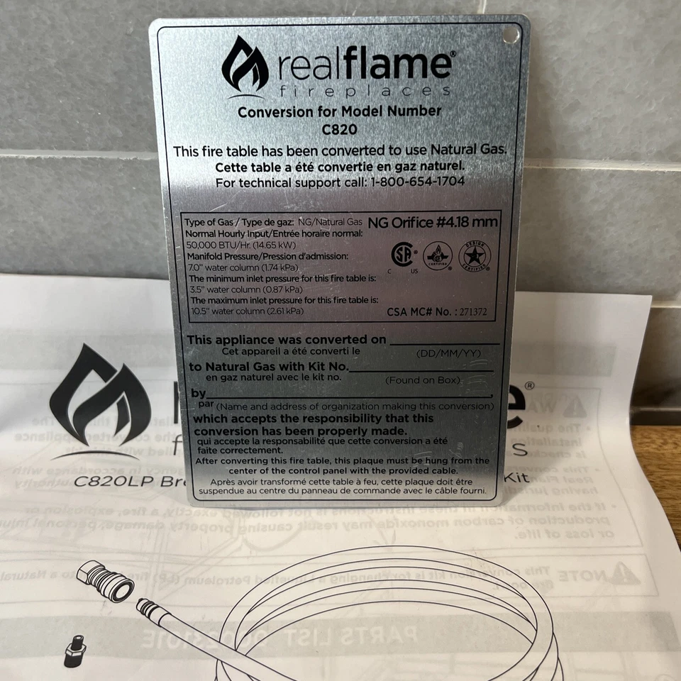 Real Flame Fire Places NaturalGas - Conversion Kit - For Brenner Fire Table C820 - Image 3 of 4
