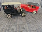 Two Bandai Tin Toy 1929 Sedan Car Friction Motor Japan And VINTAGE TIN MODEL T C