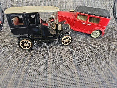 Two Bandai Tin Toy 1929 Sedan Car Friction Motor Japan And VINTAGE TIN MODEL T C