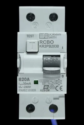 DORMAN SMITH DORMAN 20 AMP CURVE B 10kA 30mA DOUBLE POLE RCBO TYPE AC KR2PB2030