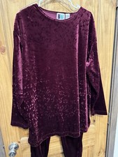 Vintage Bold Spirit Burgundy Red Velour Pants Top Set Elastic Waist Size PL