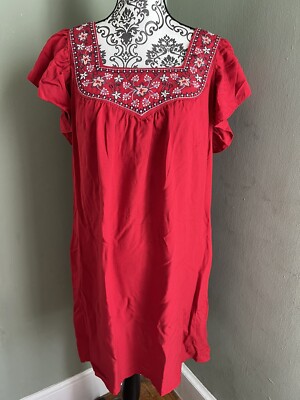 Maxstudio Embroidered Flutter Sleeves Shift Dress, NWT, red, small.