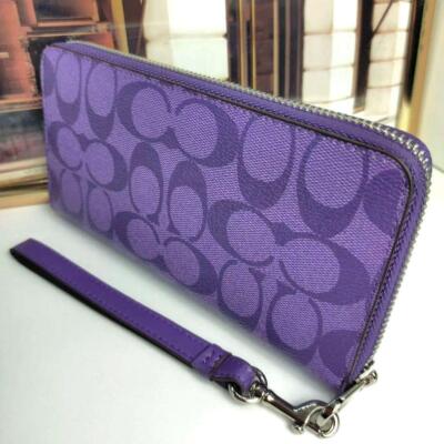 COACH Zip-around Long wallet with Strap C4452 Signature Purple | eBay