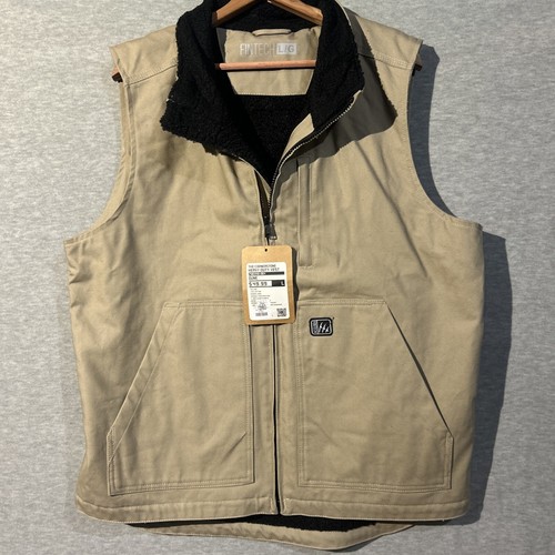 Herren Fintech Weste groß hellbraun Reißverschluss vorne, strapazierfähig Sherpa gefüttert, neu mit Etikett L - Bild 1 von 4