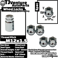 4x Chrome 12x1.5 Anti-Theft Wheel Lock Open End Lug Fit Toyota Lexus Scion Model