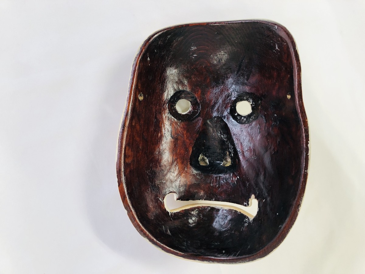 Y5183 NOH MASK wood carving surprised face Japan antique omen