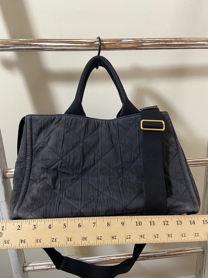 Prada Canapa Faded Navy Quilted Cotton Hand Shoulder Tote Bag W Strap, Good Cond - Image 2 of 4