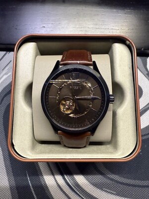 Fossil Fenmore Automatic Black Stainless Steel Case Brown Leather