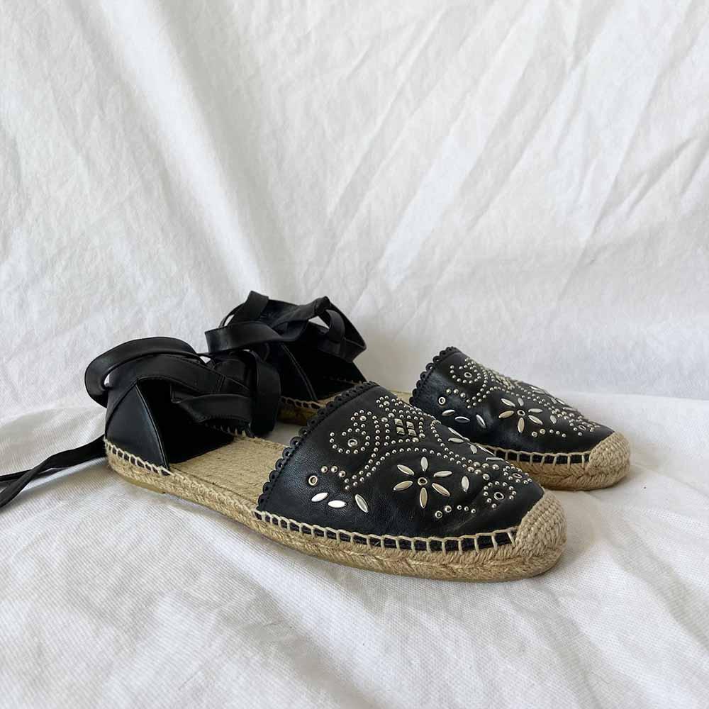 Saint Laurent Espadrillas stringate in pelle nera 40 5