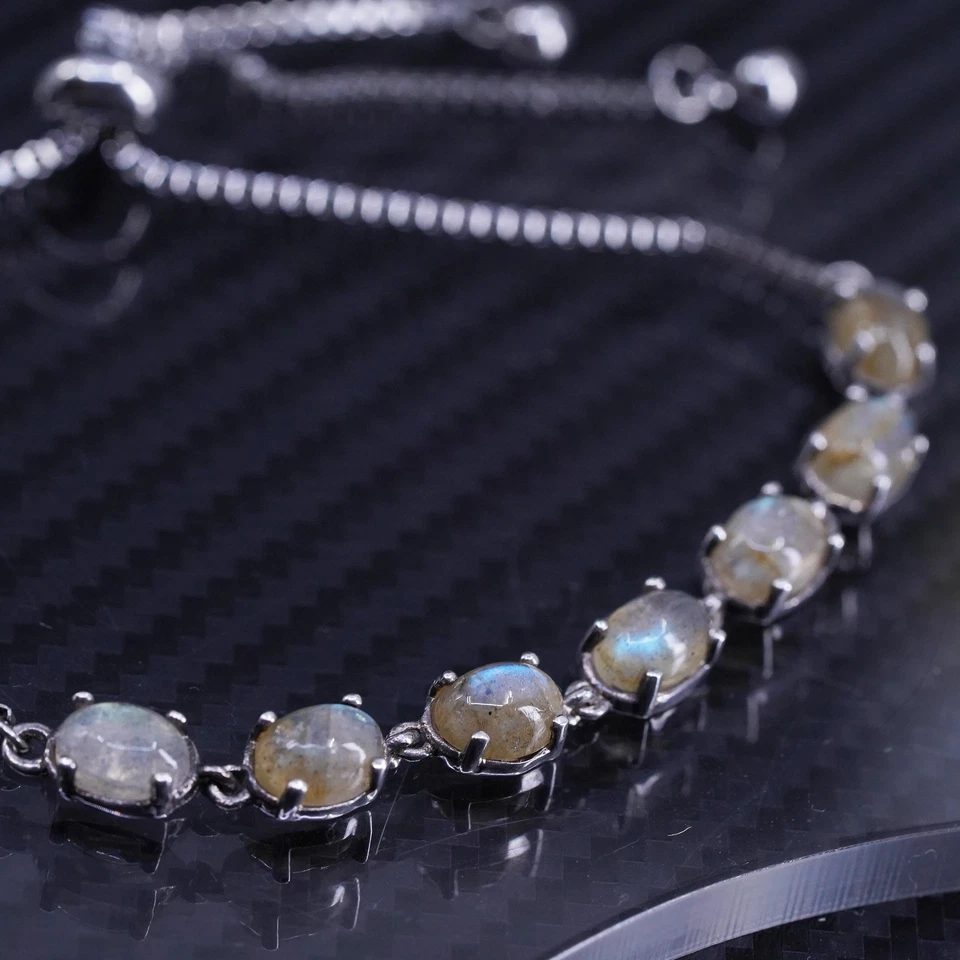 Size adjustable, sterling silver 925 box chain bracelet labradorite moonstone - Image 2 of 4