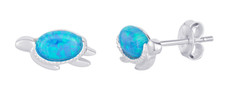 Sterling Silver Opalite  Cz Turtle Stud Earrings