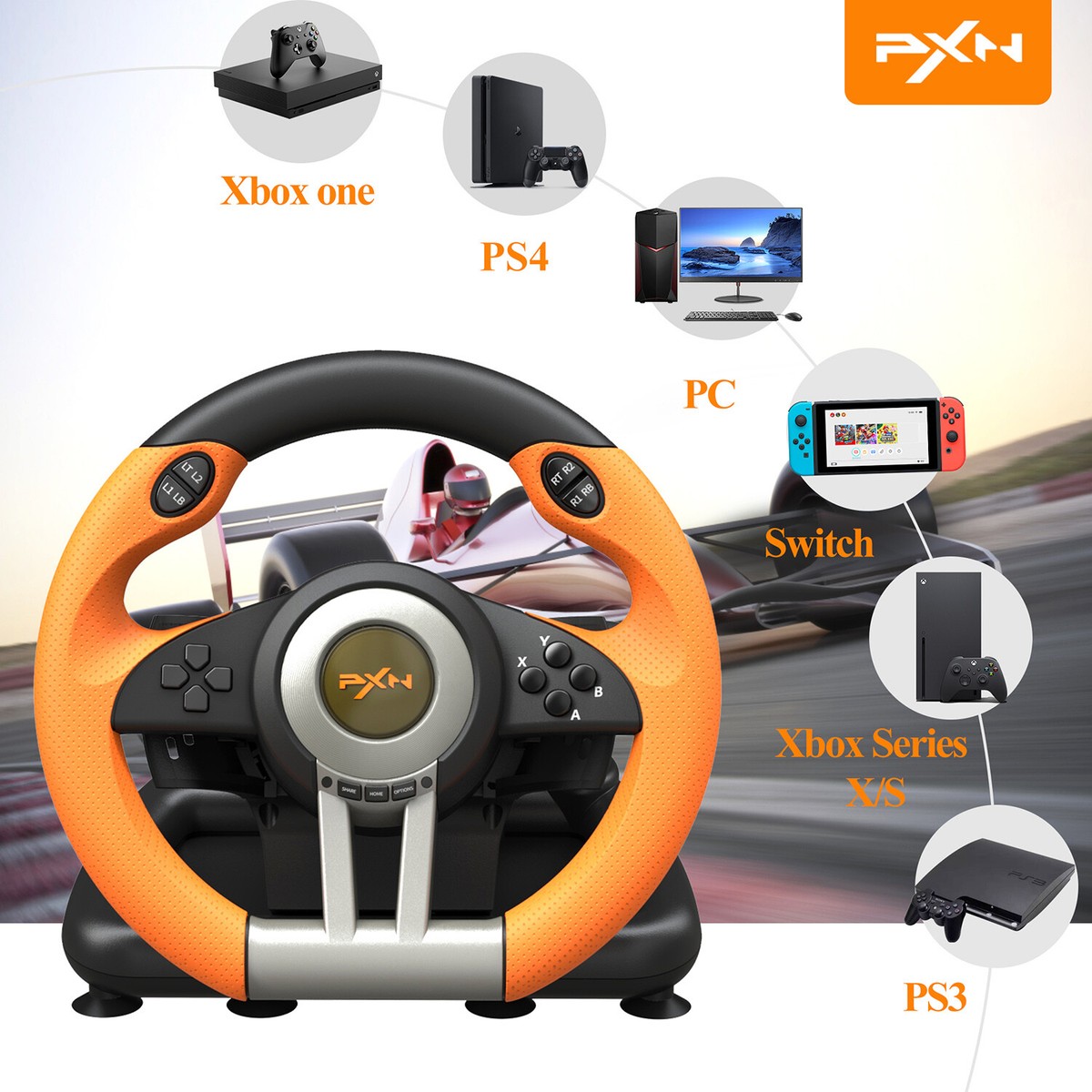 PXN V3 Pro Sim Racing PC Steering Wheel Pedals For PS4 PS3