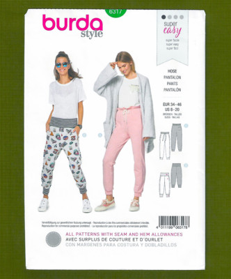 EASY Jogging Pants Sewing Pattern, Pull On Style! (Sizes 8-20) Burda Style 6317