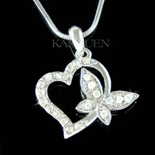 Clear HEART BUTTERFLY made with Swarovski Crystal Love Lover charm Girl Necklace