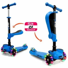 Hurtle HURFS56 3-Wheeled Blue Toy Scooter for Kids with Built-In LED Wheel Light