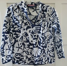 VINEYARD VINES Girls Cotton Fish Swim Navy Blue White Top Size Medium