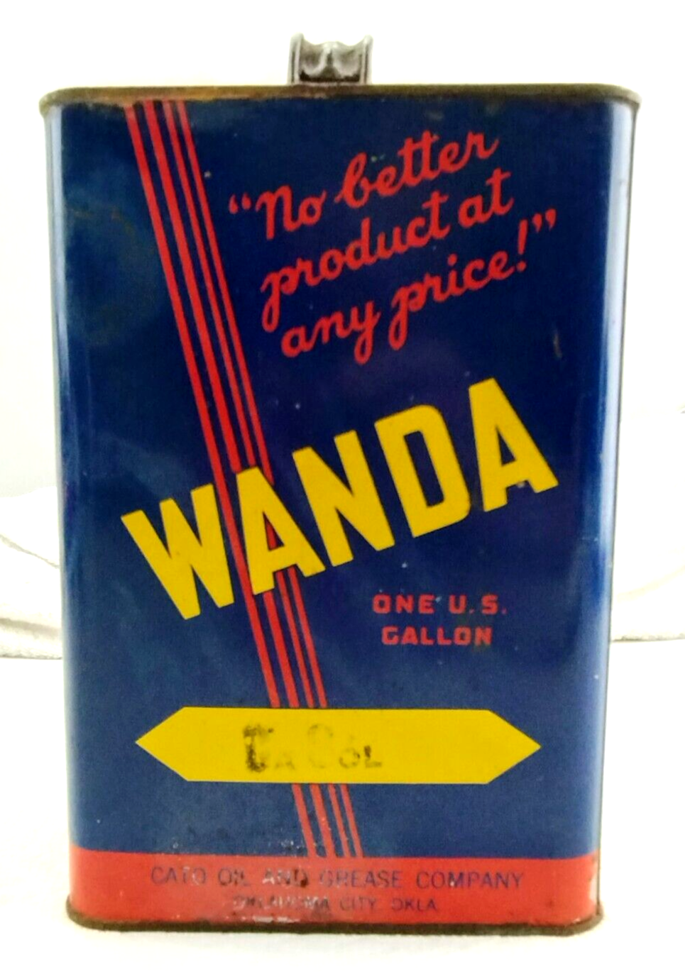 Vintage 1 Gallon WANDA Oil Can, Oklahoma City, CATO OIL & GREASE Co
