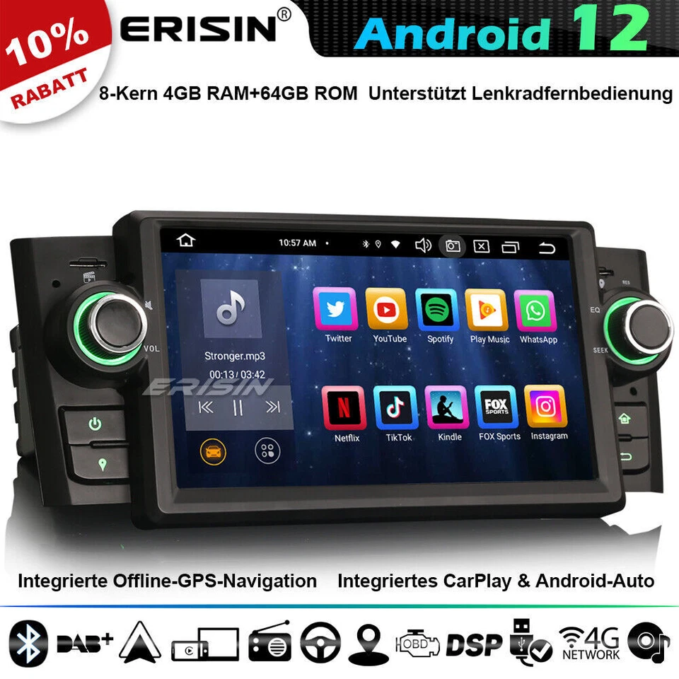 8-Kern Android 13 Autoradio GPS für Fiat Punto Linea DAB+ CarPlay WiFi BT5.0 DSP - Bild 2 von 4