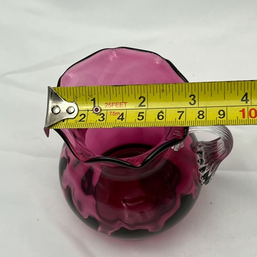 Vintage Glass Hand Blown Cranberry Ruffled Small Pitcher Creamer 4" Art Glass - Picture 11 of 11