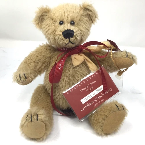 Crabtree & Evelyn Cyrus Mohair Teddy Bear Plush Jointed Arms Limited Edition 6"