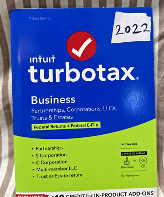 2022 INTUIT TURBOTAX BUSINESS FEDERAL 2022 New Sealed  PC Windows  2022 CD /down