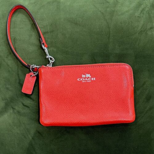 Coach Wristlet Wallet Pebbled Leather Single Gold Corner Zip Orange Trending
