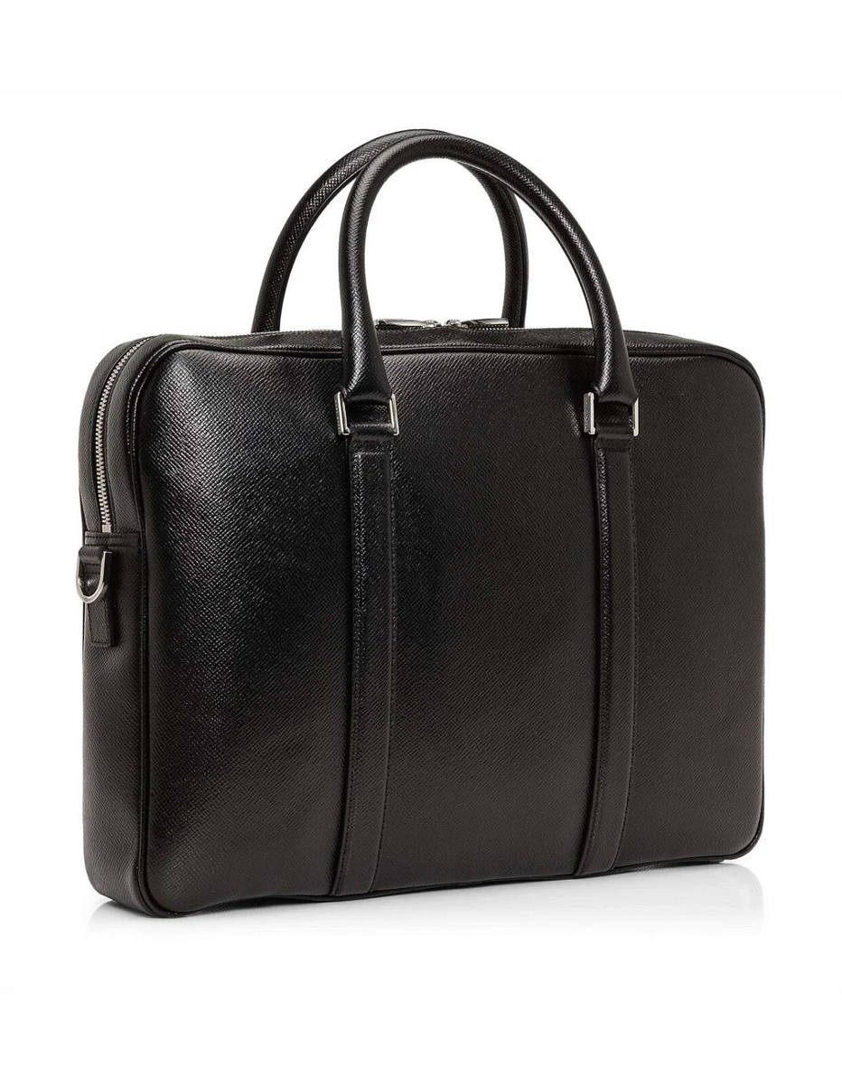 Hugo boss signature embossed clearance leather single zip briefcase