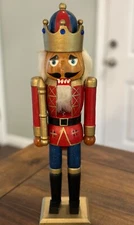 Nutcracker Soldier Sparkly Red and Blue 15" Wooden Christmas Holiday