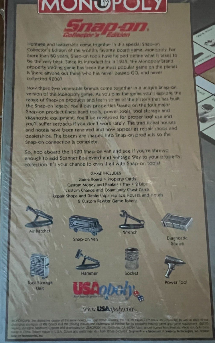 Snap-On Collectors Edition Monopoly, Sealed and Brand New | eBay