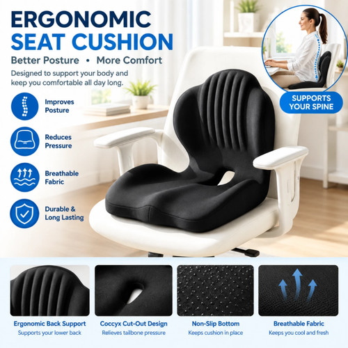 Ergonomic Memory Foam Coccyx Seat Cushion Office Car Chair Support Pad