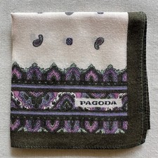 VTG Handkerchief Beige Cotton Paisley Border Purple Damask Pocket Square 16"