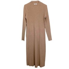 MNG Mango Mockneck Ribbed Sweater Dress 1XL Oatmeal Tan Stretch Bodycon Winter