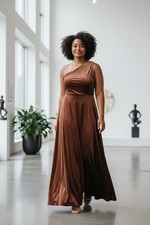 Jenny Yoo Collection One-Shoulder Velvet Gown – Rust / Cinnamon – Size 14