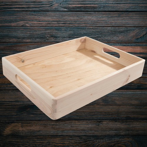 Stackable Decorative Shallow Non-lidded Open Top Wooden Crate Box 40x30x6 cm - Picture 11 of 12