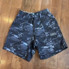 Mens AFTCO Original Fishing Cargo Shorts 8" Black Gray Camo 100% Nylon Sz 30