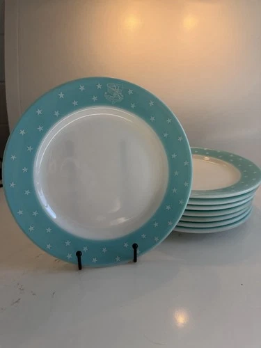 SET OF 8 CORNING PYREX AQUA BLUE MILITARY AIR FORCE STRATEGIC AIR COMMAND PLATES