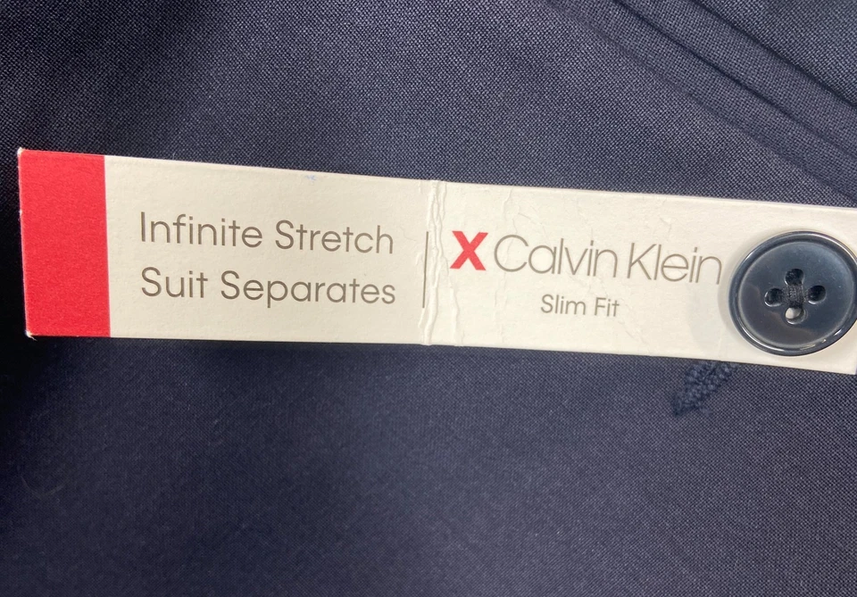 Nuevo CALVIN KLEIN Hombres Azul Marino Lana CALCE CEÑIDO Negocios Vestido Pantalones/Pantalones 36x32 Foto 4 de 4