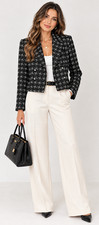 NWT Zara Black White Grid Metallic Double Breasted Cropped Blazer Jacket Sz S