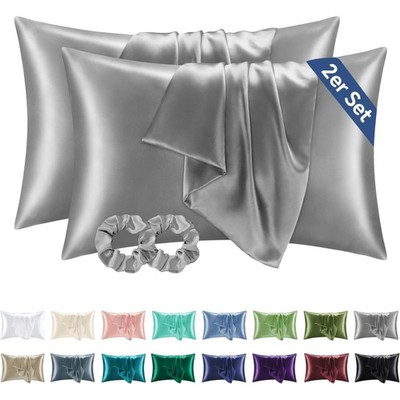 Luxuriöser Satin Kissenbezug 40x60 Grau - Weich wie Seide, 2er Set