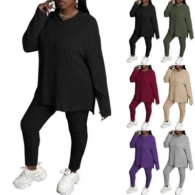 Women's Plus Size 2Pcs Outfits Sweatsuits Long Sleeve Hoodies Tracksuit Sets