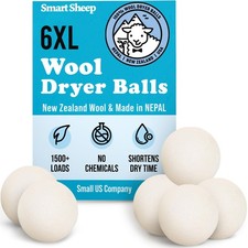 Smart Sheep Wool Dryer Balls - 6-Pack - XL Premium Natural Fabric Softener Aw...