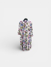 New Roaman's Floral Maxi Dress 18W Buttons Pockets Roll Tab Sleeve CottageCore