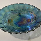 Vintage Large Indiana Grape Iridescent Blue Oval Carnival Glass Fruit Bowl