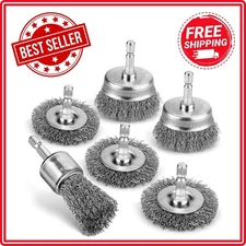 6Pcs Professional Carbon Steel Wire Wheel Brush for Drill - Cleaning Rust Attach