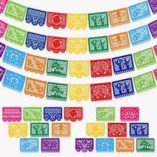 4 Pack Mexican Party Banner, 72 FT Long Plastic Papel Picado Decorations, Bal...