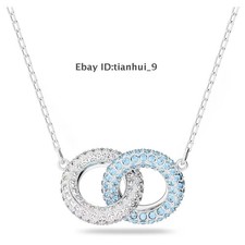 Dextera necklace Pav , Intertwined circles, Blue, Rhodium plated