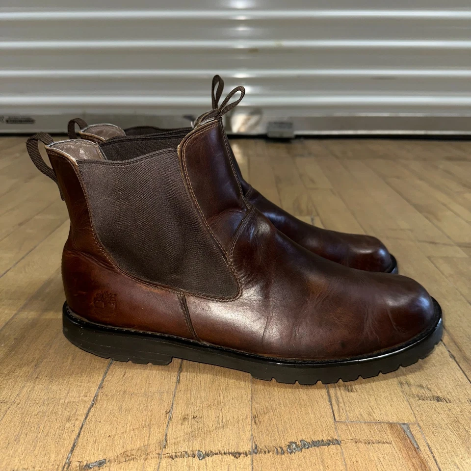 Timberland Chelsea Botas Para Hombres 13M Marrón Cuero Sólido Impermeables Pull On Comodidad Foto 2 de 4
